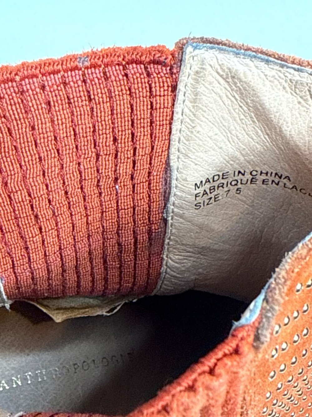 Anthropologie Womens 7.5 Orange Suede Ankle Boots Block Heel Western Boho - Picture 11 of 13